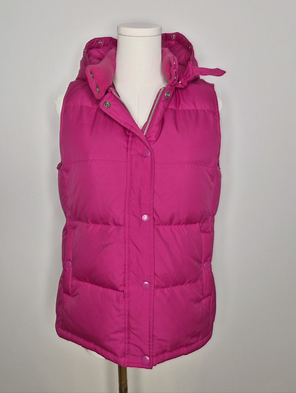 GAP Hot Pink Hooded Puffer Vest Down Filled Size S Holiday 2005 Retro